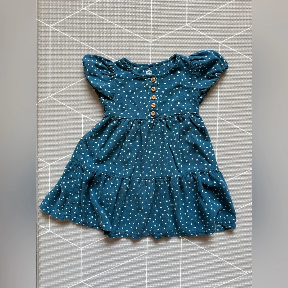 Wonder nation|Baby girl/toddler Teal Polka Dot Tiered Dress with Button Front•2T - Picture 2 of 4